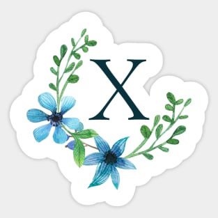 Floral Monogram X Pretty Blue Flowers Sticker